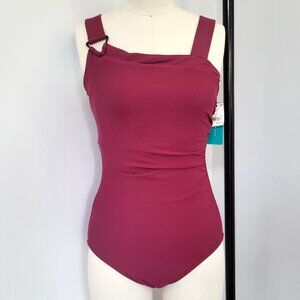 Aqua Green Women's UPF 50 Asymmetrical Shoulder One Piece Swimsuit Size Medium